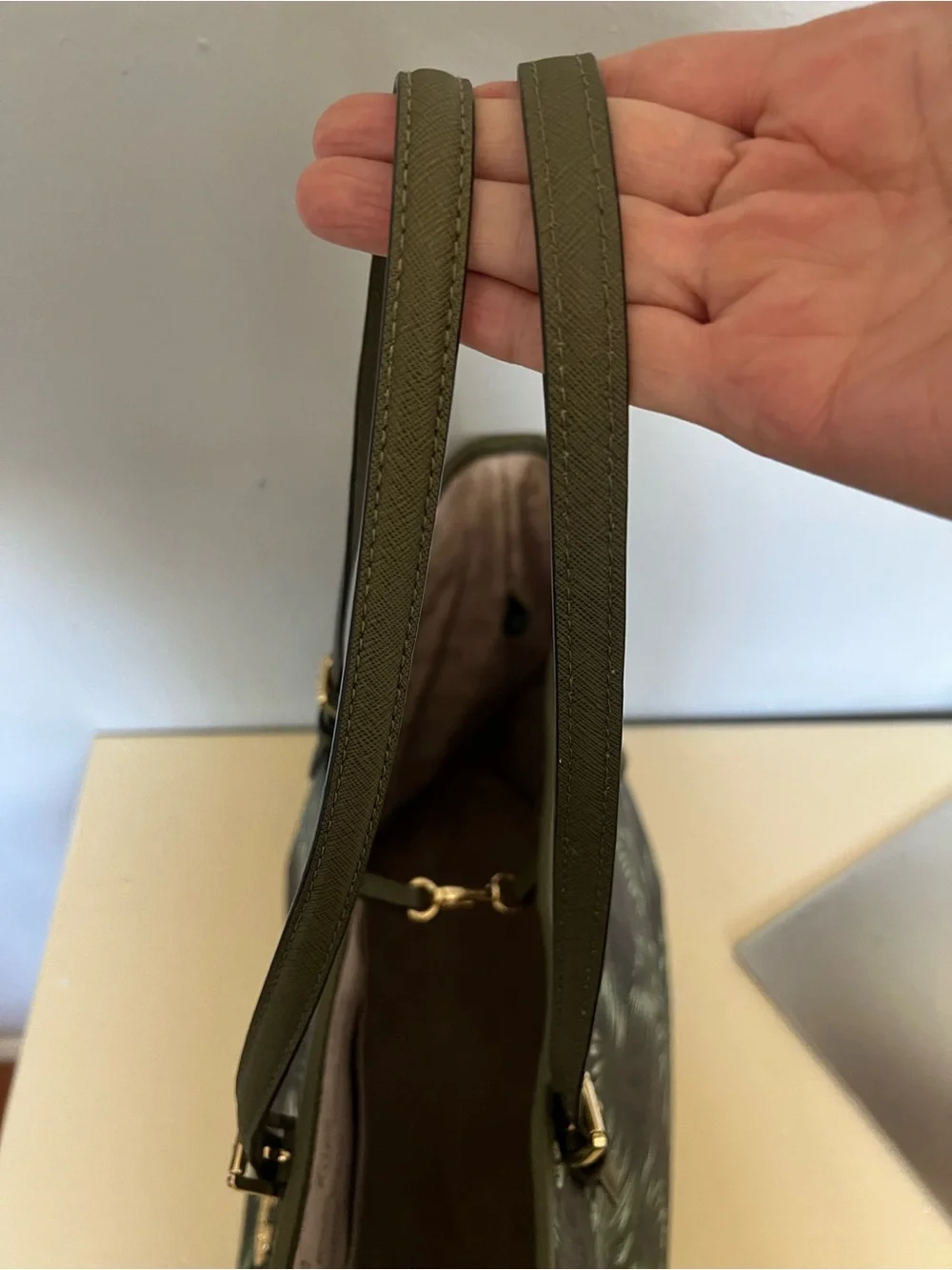 Michael Kors Green Palm-Print Tote with Gold Hardware